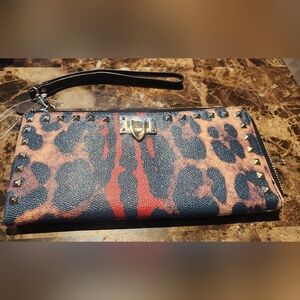Leopard Print Vegan Leather Clutch Wristlet